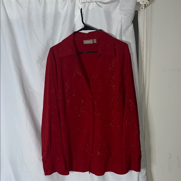 Red Button-Up Shirt with Glitter Accents - Picture 1 of 1